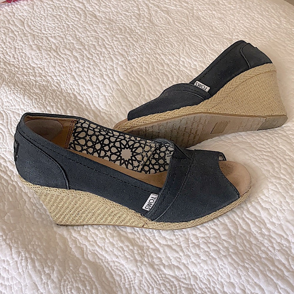 Toms Black Wedged Heel